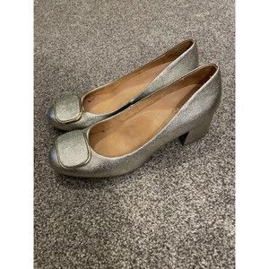 Naturalizer Donley Pumps Block Heel Round Toe Silver Suede Womens 7.5 NYE Party